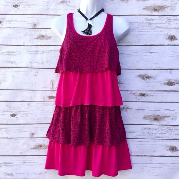 True Freedom Pink Layered Tibal Motif Sun Dress - Picture 1 of 7